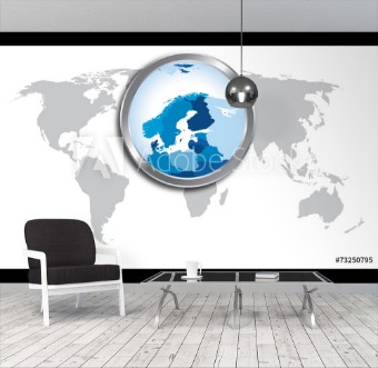 World map with Scandinavia magnified by loupe paveikslėlis